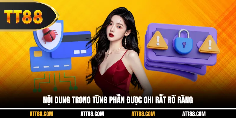 Nội dung trong từng phần được ghi rất rõ ràng